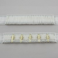 2.5cm (1in) fire-resistant gather heading tape, white, 1 woven pocket, up to 2.5 fullness.
