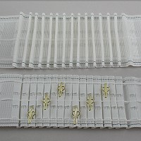 7.5cm (3in) fire-resistant pencil heading tape, white, 3 woven pockets, up to 2.5 fullness.