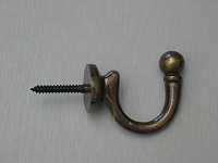 Large antique finish brass ball-end tie-back hook 