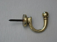 Large polished brass ball-end tie-back hook 