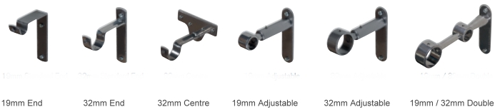 Standard end, centre, adjustable and double pole brackets